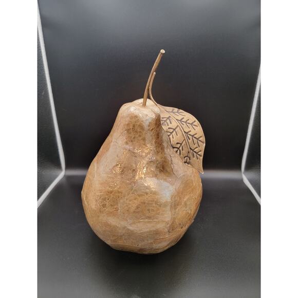 Pear Paper Mache Glazed Figurine Oversized Bookshelf Home Decor Gold 9.75"H - Picture 5 of 9